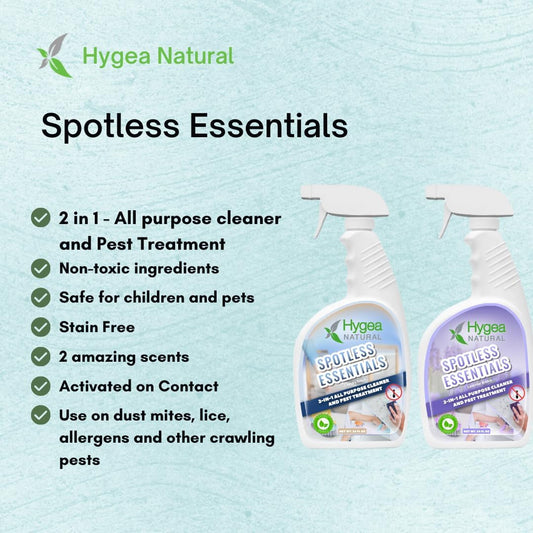 Hygea Natural Spotless Essentials - Concentrated Multi-Surface Cleaner for Home & Kitchen - Eliminates Dust Mites, Bed Bugs, Ants, Lice - Child & Pet Friendly - 24oz (Lavender Breeze Scent)