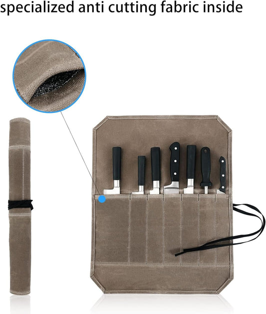 Chef’s Knife Roll Case, Waxed Canvas Cutlery Knives Holders Protectors, Home Kitchen Cooking Tools And Utensils Wrap Bag Wallet, Multi-Purpose Brush Roll Bag, Travel Tool Roll Pouch