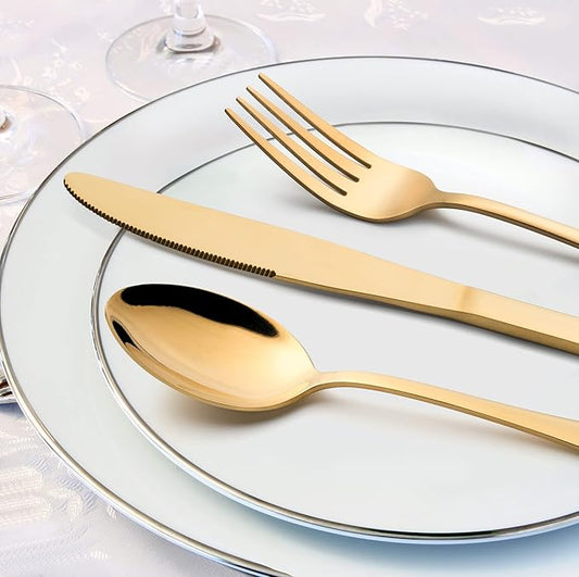 Gold Silverware Set, LIANYU 20 Piece Stainless Steel Flatware Cutlery Set for 4, Gold Mirror Finish, Ideal for Home Wedding Festival Party, Dishwasher Safe