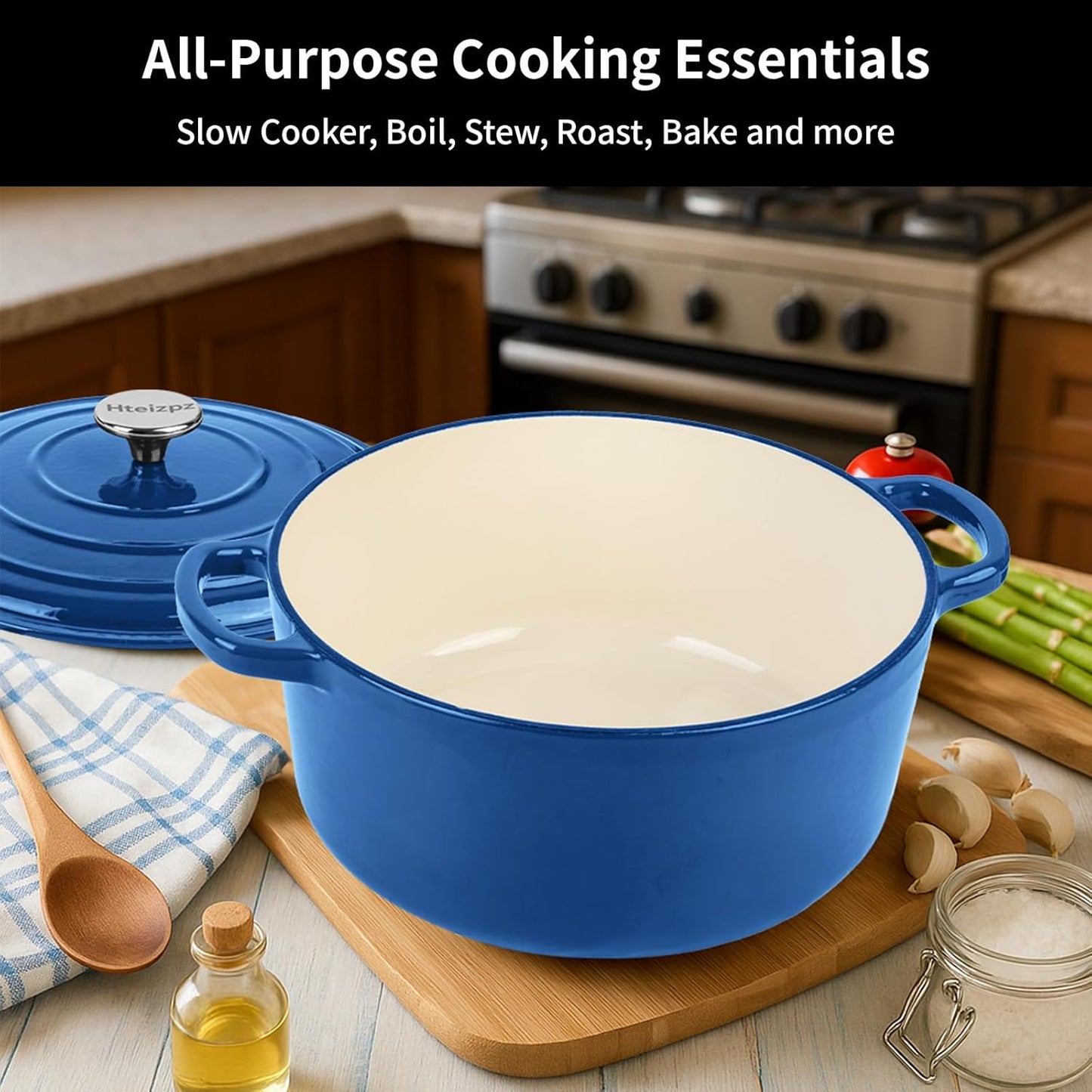 Enameled Cast Iron Dutch Oven Pot with Lid, 5.7 Quart Dutch Oven for Bread Baking, Oven Safe up to 500° F, Suitable for Bread Baking, Braising, Roasting, Stews, Blue