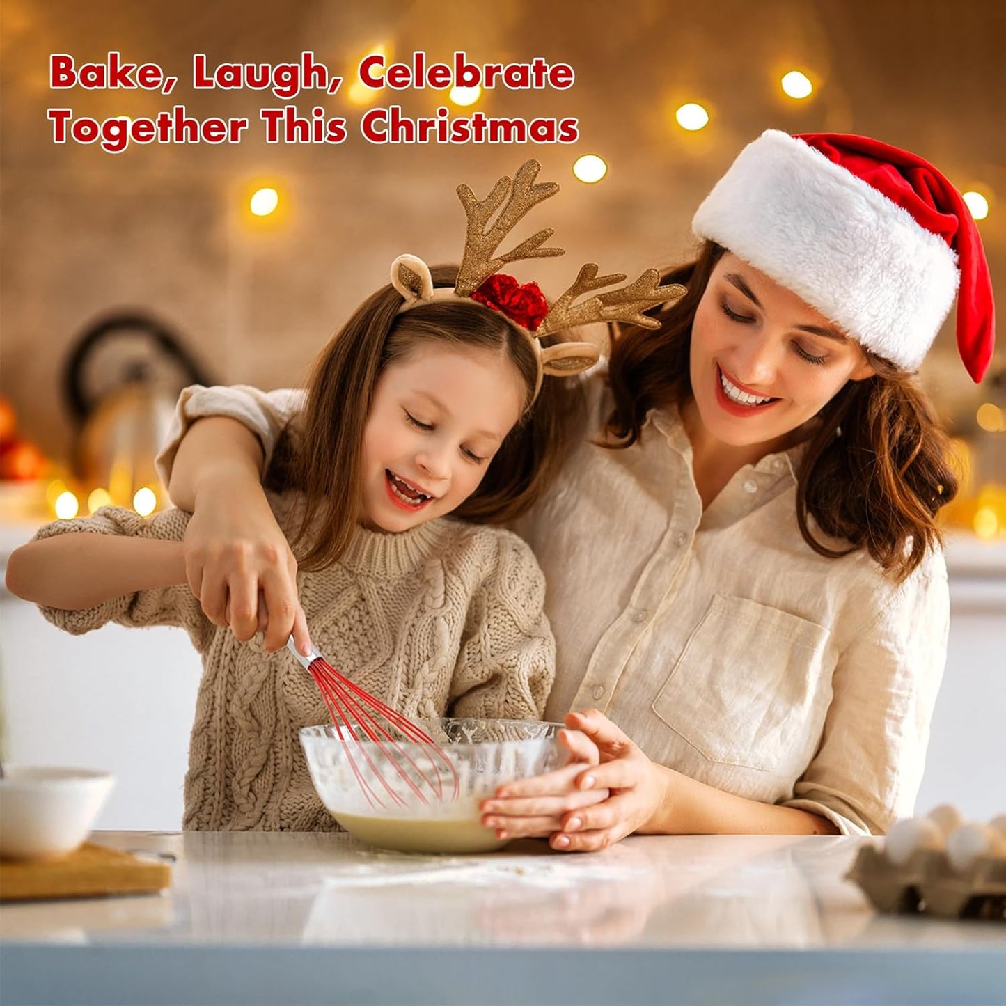 Christmas Whisk Set – 3 Sizes (12”, 10”, 8”) – Holiday Red, Green & White Stainless Steel Whisks for Baking, Cooking & Mixing, Christmas Gift for Bakers & Home Chefs