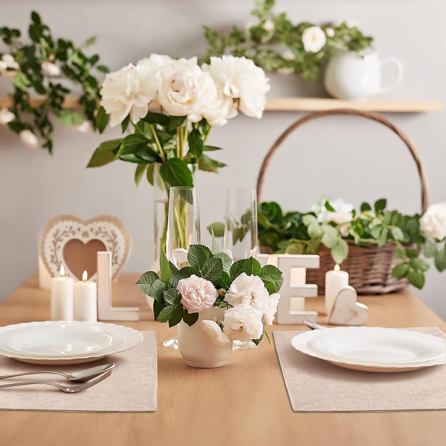 Sieral Cloth Placemats Set of 12 Rectangle Dining Table Placemats Bulk 13 x 19 Inch Machine Washable Heat Resistant Cotton Linen Table Mats for Wedding Baby Shower Birthday Party Supplies(Beige)