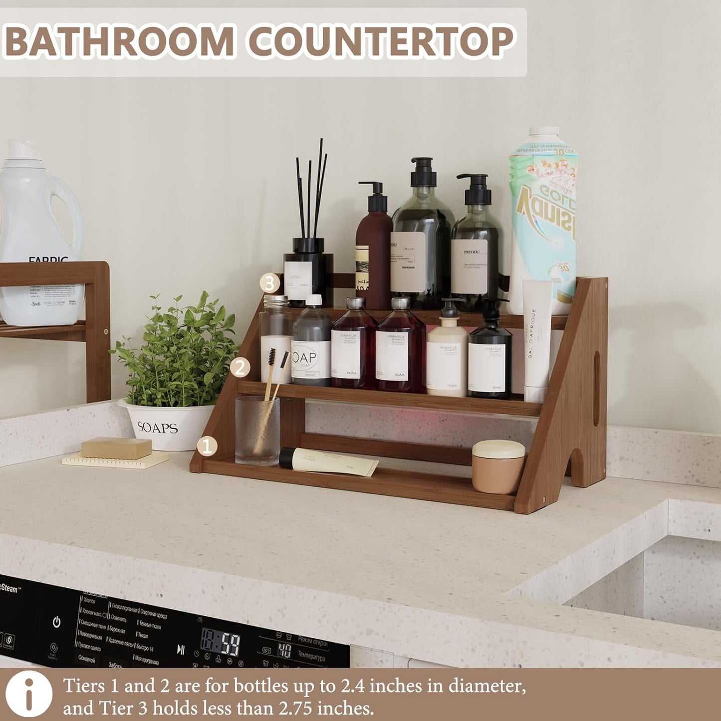 Bamboo Spice Rack Organizer -3-Tier Spice Rack for Countertop,Cabinet Spice Rack Organizer for 27 Spice Jars(4oz),Step Shelf (Walnut)