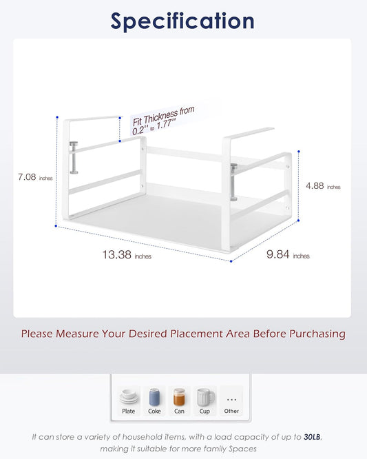 Nxconsu 2Pack Under Shelf Storage Basket Organizer Hanging Holder for Kitchen Cabinet Pantry Cupboard Closet Desk Bookshelf Organization Space Saver Heavy Duty Slide-in Adjustable Mounting Clamp White