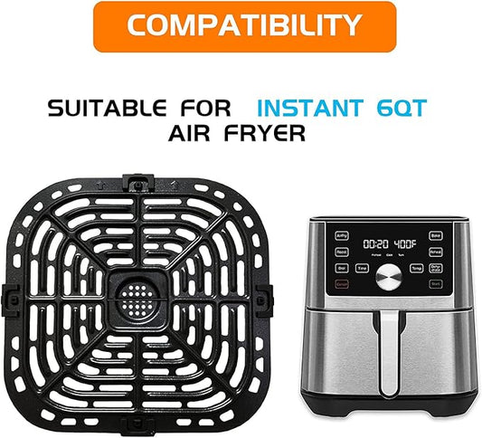 Air Fryer Grill Pan for Instants Vortex Plus 6QT Air Fryers, Upgraded Air Fryer Grill Crisper Plate Tray with Rubber Bumpers for Instants Vortex 5.7QT, 6QT Air Fryer, Nonstick, Dishwasher Safe