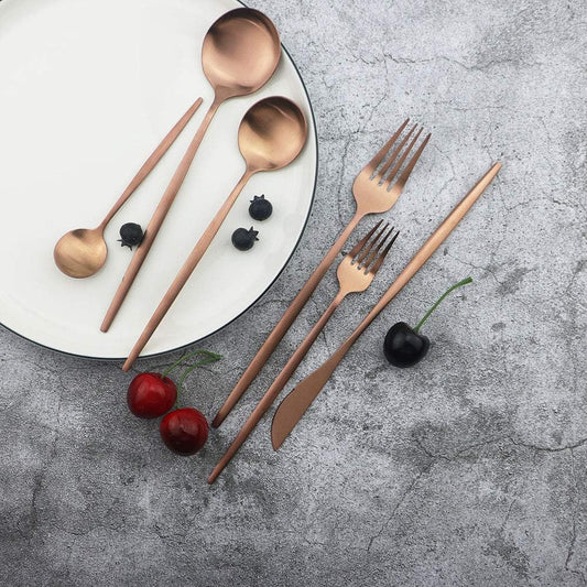 JASHII Flatware Silverware Set, Stainless Steel Satin Finish Cutlery Service for 6, 30-Piece Spoons and Forks Kitchen Utensils, Dishwasher Safe (Matte Rose)