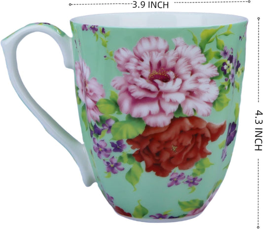 14oz Cute Coffee Mugs for Women Cute Mugs Bone China Floral Coffee Mug Teacups for Mom Women Birthday Gifts Christmas Gifts