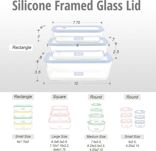 Urban Green Glass Food Container Set with Silicone Glass Lid, 3 Pack, Airtight, LeakProof, 100% Plastic Free, Meal Prep Food Storage Containers