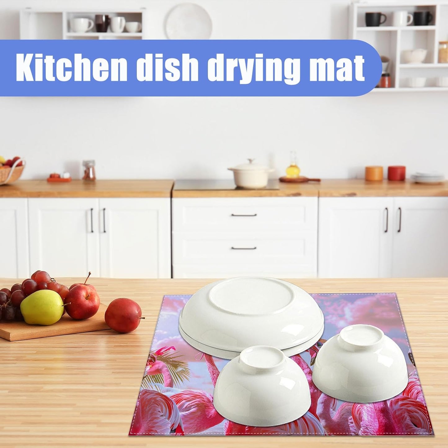 Spring Summer Flamingo Dish Drying Mat for Kitchen Counter Drying Pad Absorbent Reversible Dish Drainer Rack Mats Draining Pad 18"x24"Inch