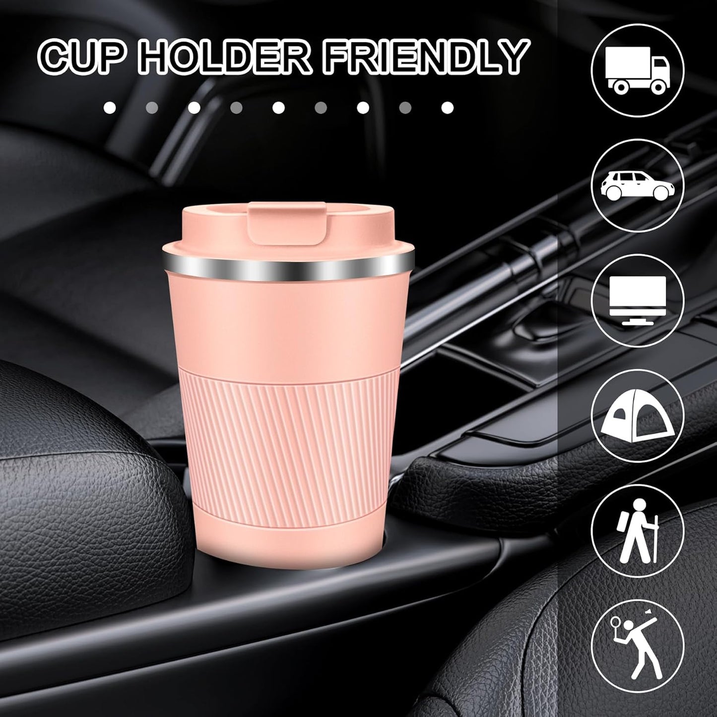 Coffee Travel Mug 12oz Insulated Coffee Mug with Lid Portable Spill-Proof Coffee Travel Mug No Handle Reusable Stainless Steel Mug Keeps Cold and Hot Suitable for Car, Daily, Travel and Gifts