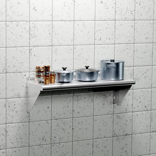 Stainless Steel Wall Mounted Shelf 14x48 inches 4ft, Commercial Food Service Metal Storage Rack Shelves for Kitchen, Restaurant, Garage and Laundry