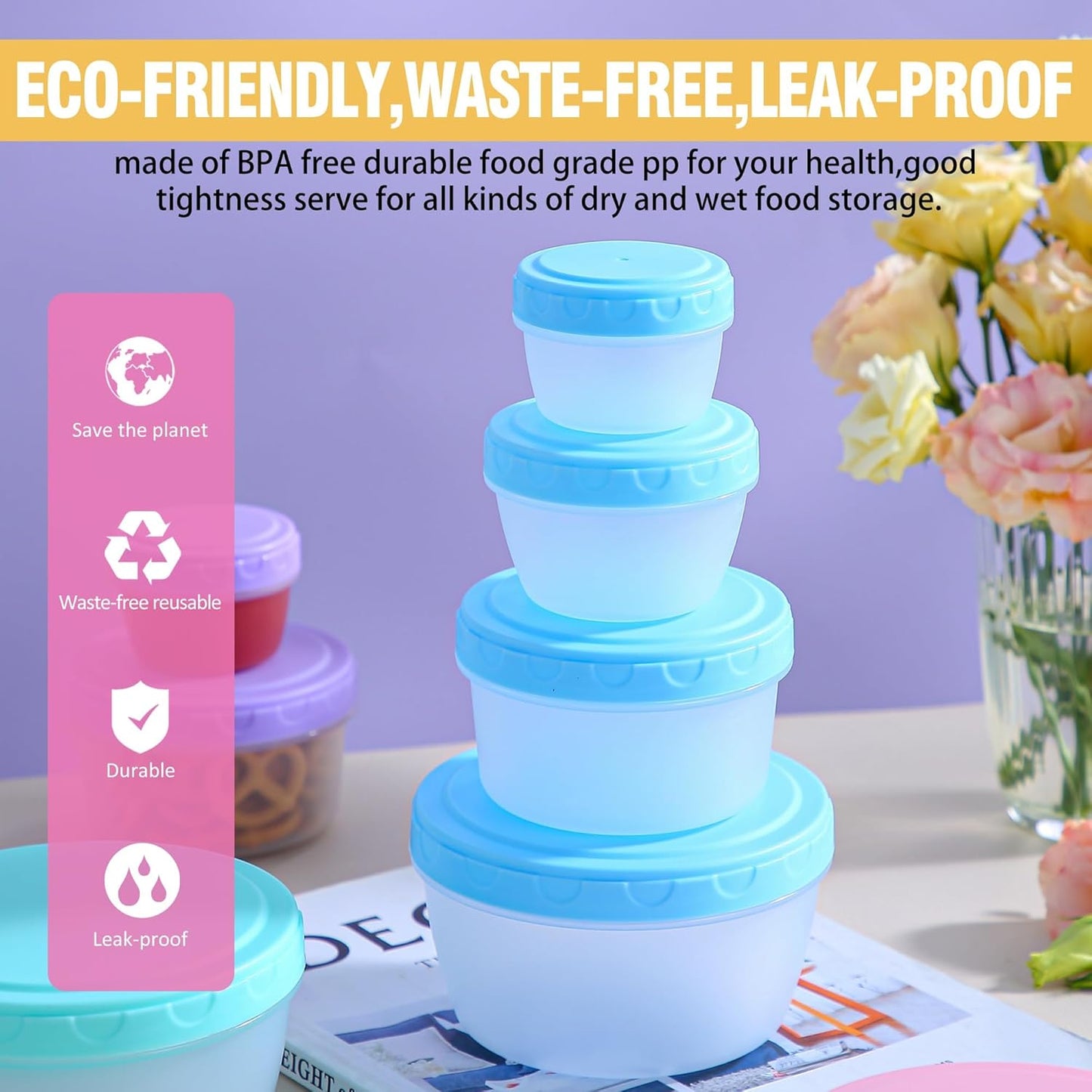 16PCS Food Storage Containers with Lids, Meal Prep Reusable Kids Lunch Containers, Dishwasher Safe & BPA Free Plastic Snack Salad Dressing Containers to go With Leak-Proof Screw-On Top for Lunch