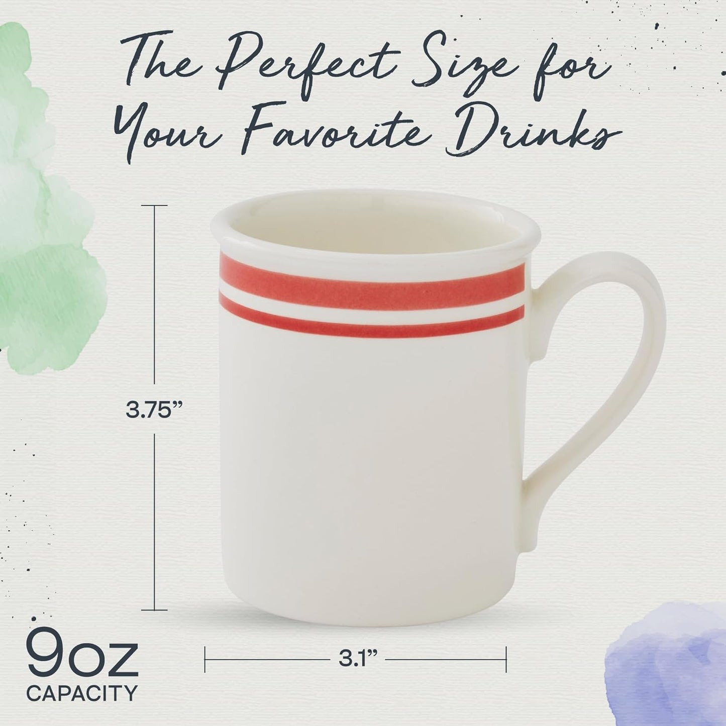 Portmeirion Potters 9oz Ceramic Mug (Set of 4) - Handcrafted Coffee Mugs with Black Stripes - Dishwasher, Microwave, Freezer Safe - Earthenware Mugs for Tea & Coffee Lovers, Unique Mug Set (Black)