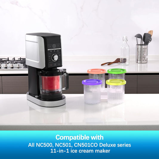 24OZ Containers Replacement for Ninja Creami Deluxe pints 4 Pack, Compatible with NC500 Series 11-in-1 Ice Cream Makers, Extra Delux Pint Containers, XL Family Size Cups,Dishwasher Safe, Leak Proof