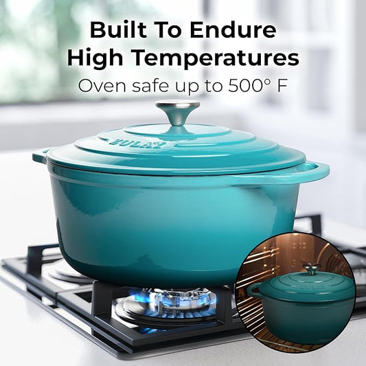 Zulay Kitchen 7.7 Quart Enameled Cast Iron Dutch Oven Pot with Lid – Premium Durability & Oven Safe up to 500°F – Heavy Duty Cookware Perfect for Bread Baking, Stews, Braising & Roasting – Light Blue