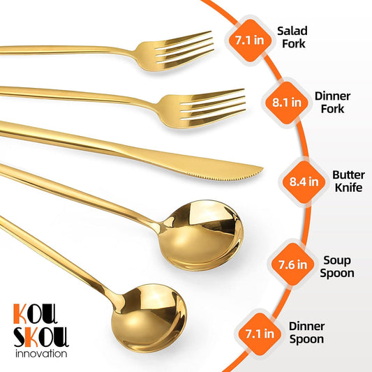 Mirror Gold Silverware Set, 40-Piece Flatware Cutlery Sets Service for 8, Mirror Polished Tableware Set, Utensils for Kitchens, Home and Restaurant, Dishwasher Safe