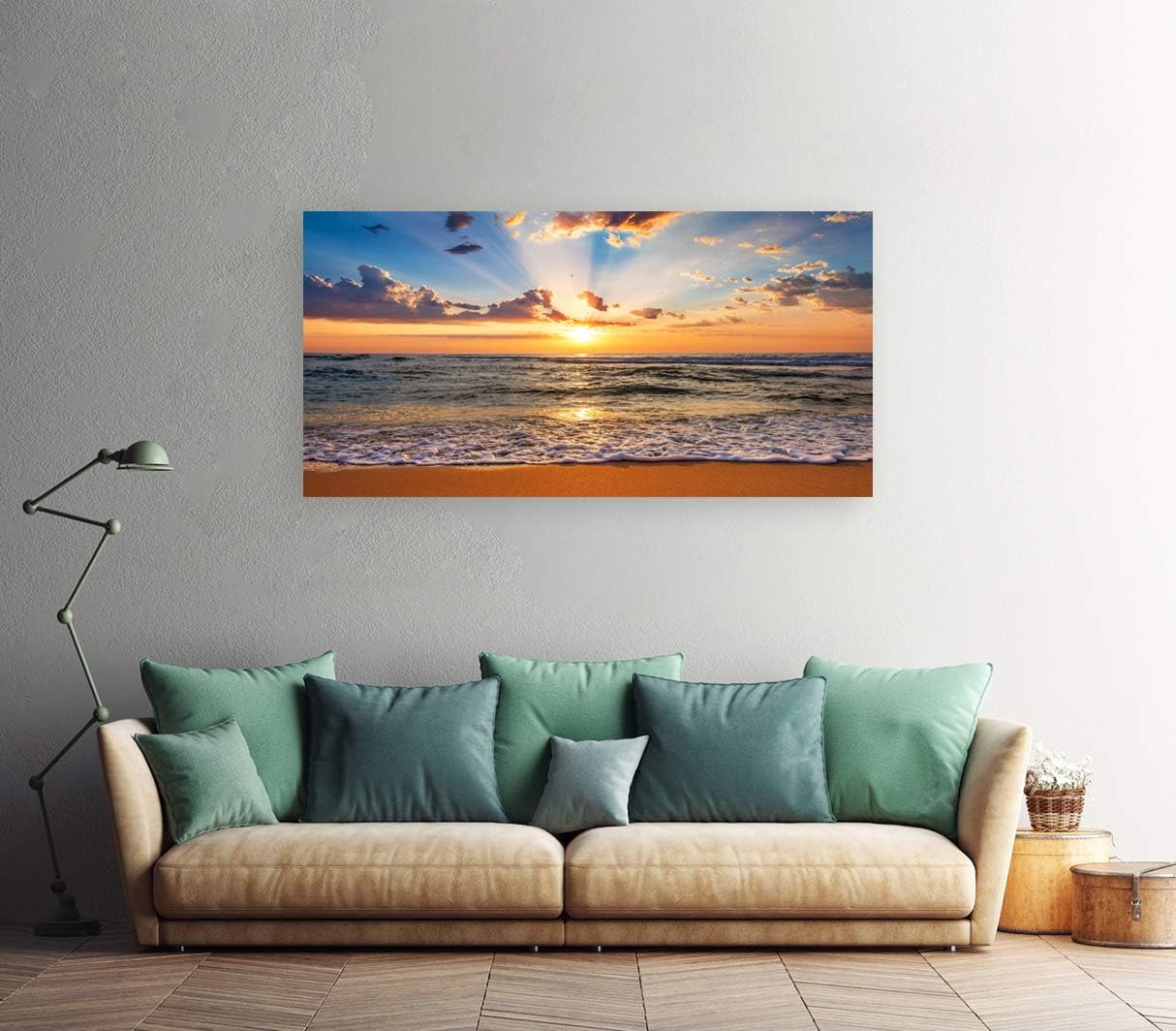 Muolunna BK1850 Wall Art Decor Large Canvas Print Picture Sunrise Ocean Beach Waves Scenery Modern Painting Artwork for Office Wall Decor Home Decoration Stretched and Framed Ready to Hang, 20x40inch