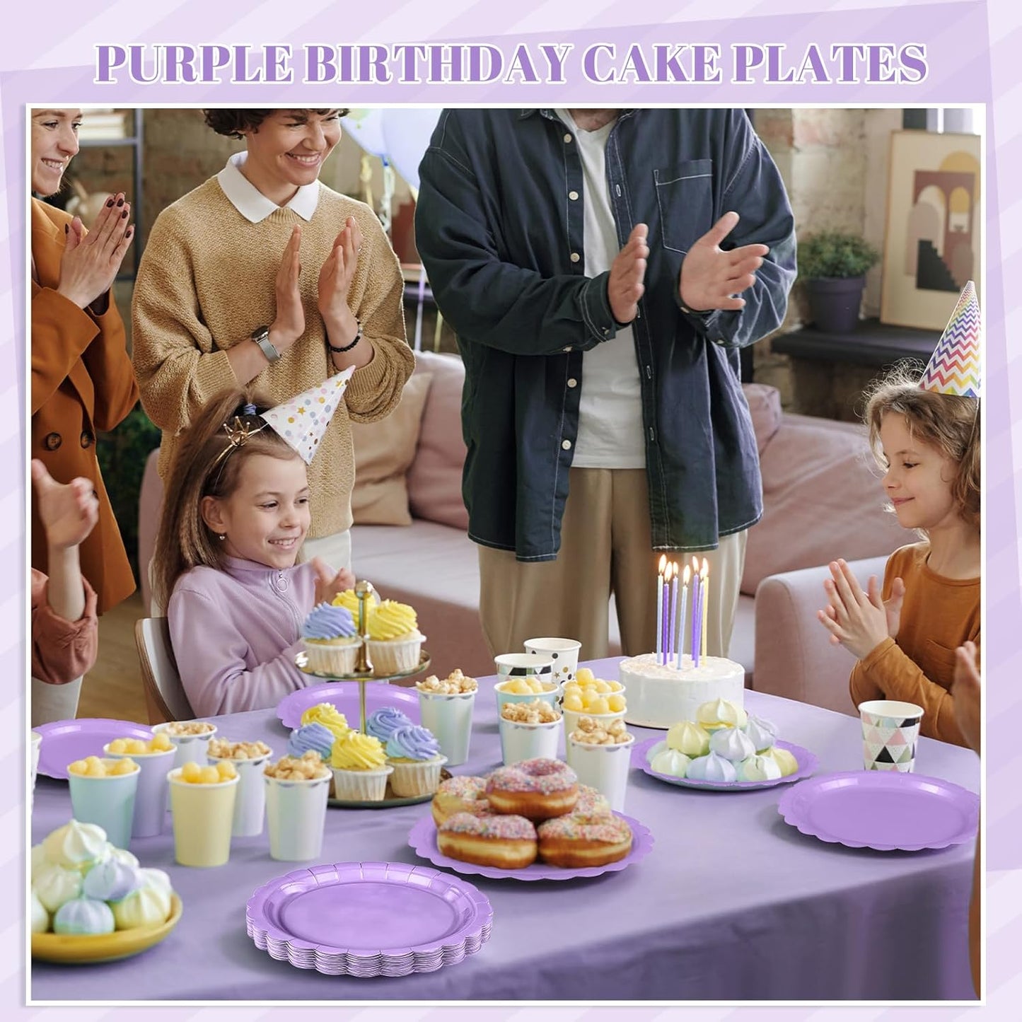 30 Pcs Lavender Plates 9 Inch Disposable Scalloped Light Purple Paper Plates Cute Dessert Party Plate for Wedding, Bridal Shower, Birthday