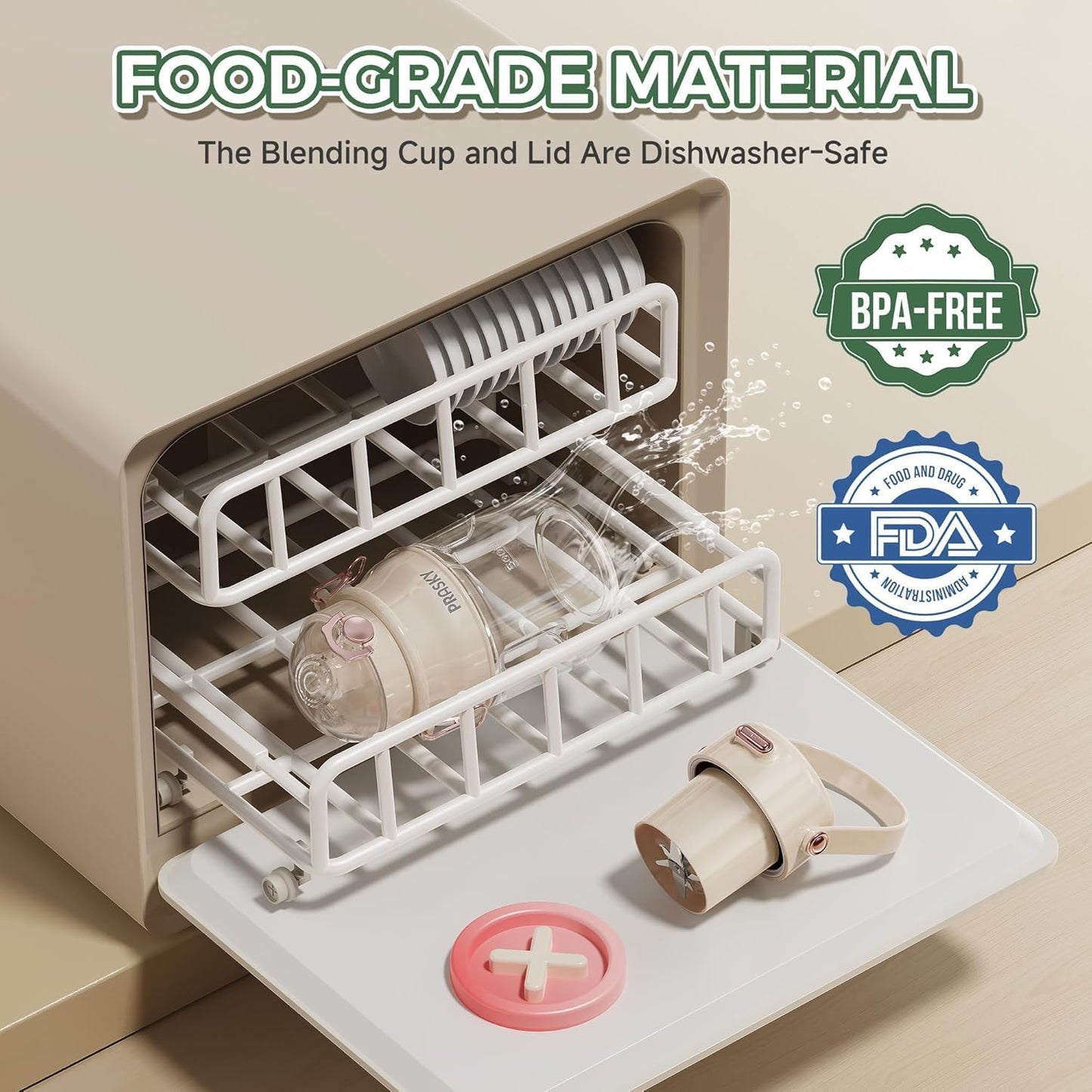 Portable Blender, Prasky Personal Blenders for Shakes and Smoothies with 27oz Cup, Lid and Shoulder Strap, Type-C USB Rechargeable, Personal Size Blenders BPA-free for Travel/Kitchen (Creamy Ivory)