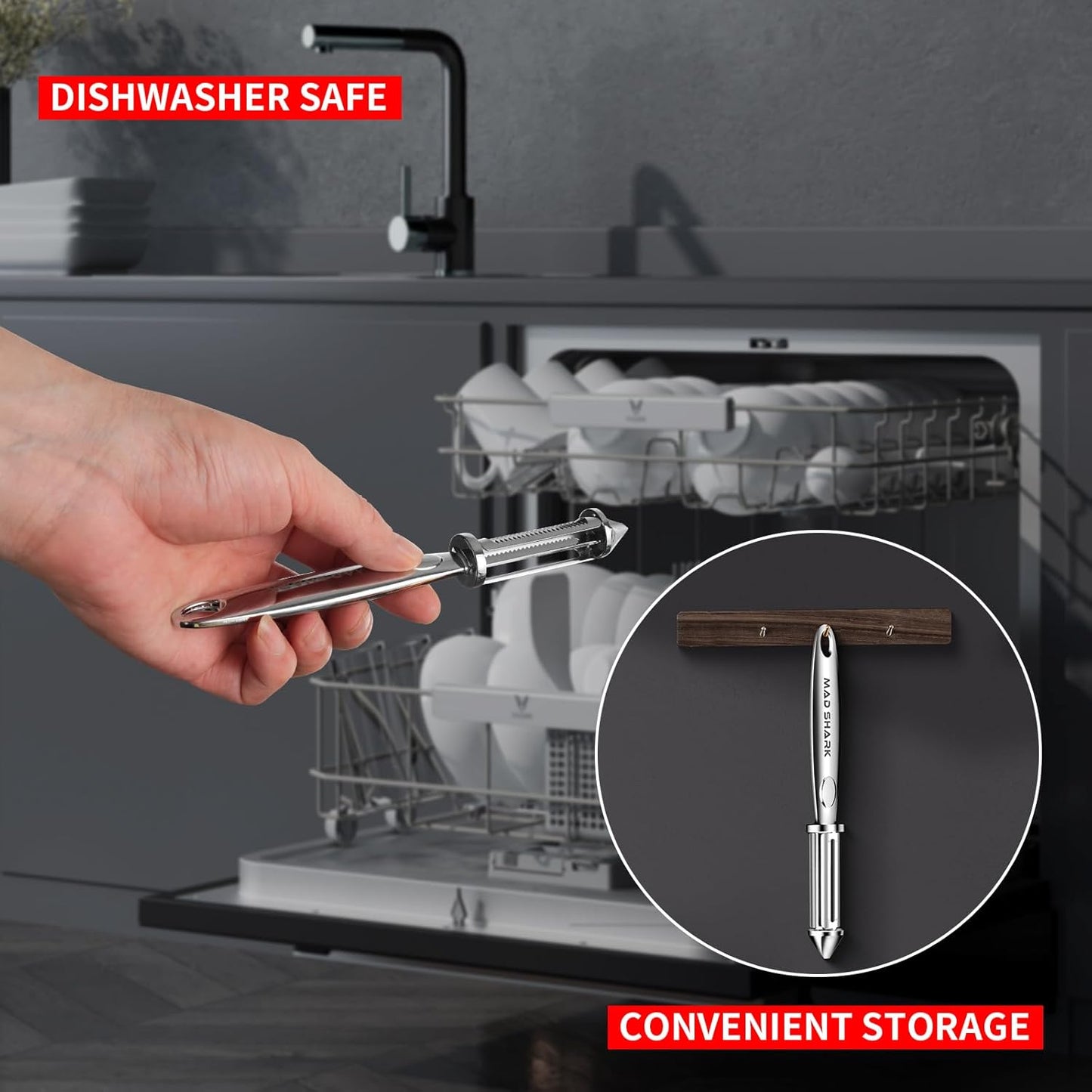 MAD SHARK Ultra Sharp Vegetable Peelers for Kitchen Fruit Apple Potato Peelers,Design with Ergonomic Non-Slip Handle, Y+I Shaped Stainless Steel Serrated(2pc)