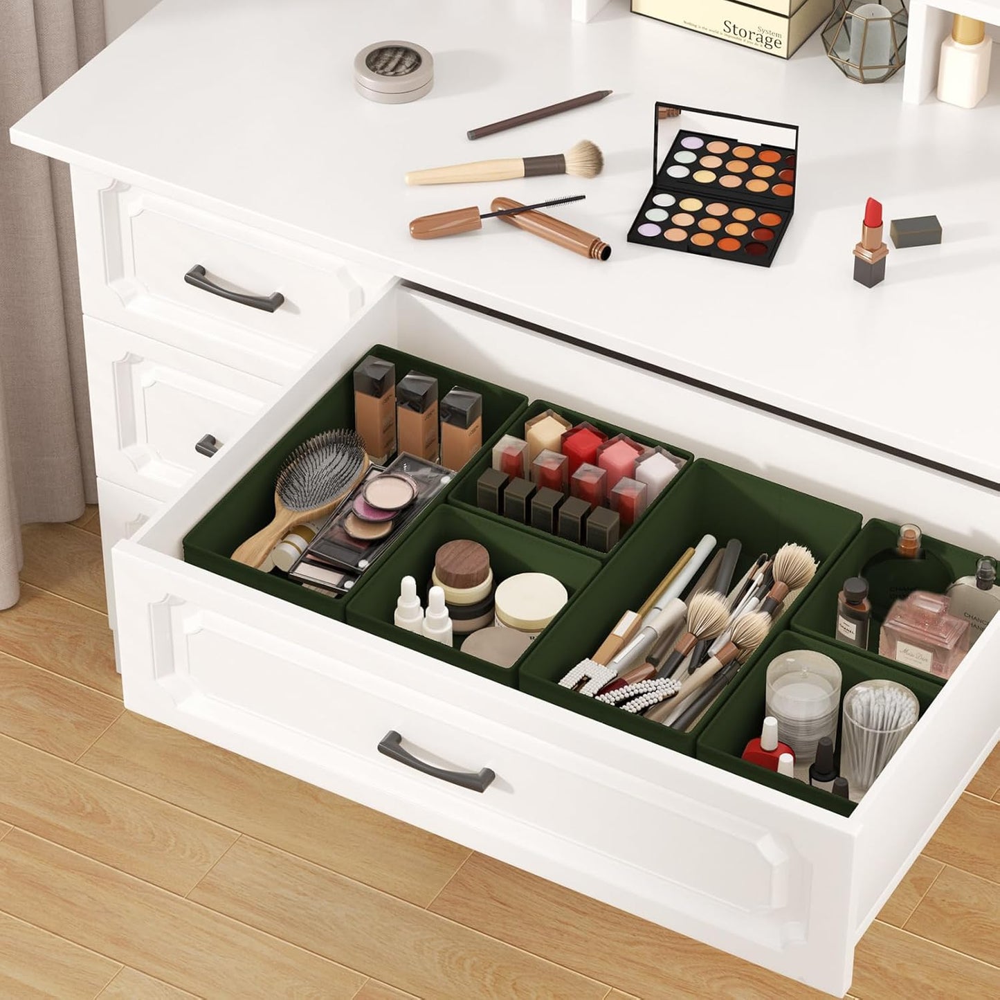 DIMJ Drawer Organizer Clothes Storage - 20 Pack Baby Dresser Organizer for Nursery, Foldable Closet Drawer Bins for Bedroom Organization, Fabric Storage Dividers for Socks, Underwears, Green