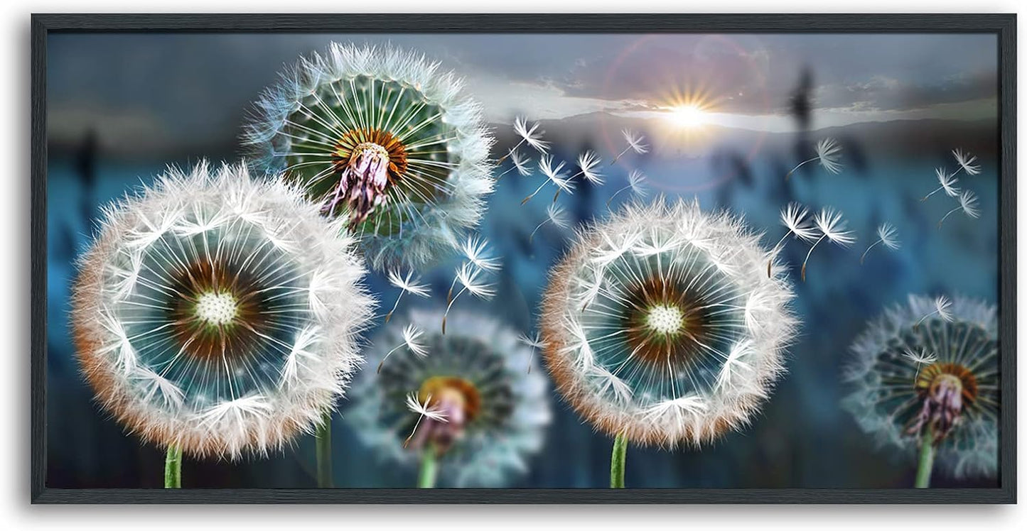 Framed wall Art Large Dandelion Canvas Art Wall Decor for Living Room Blue Landscape Prints Artwork Modern Framed Wall Picturesfor Bedroom Office Home Decorations Size 29x58