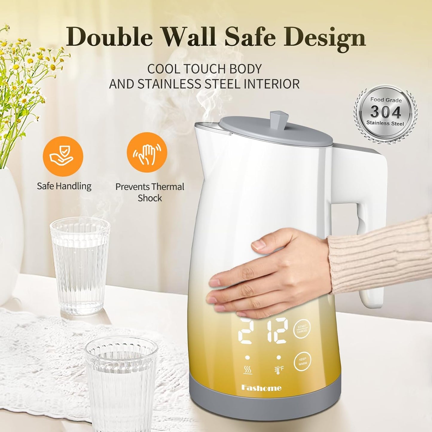 Electric Kettle with 5-Temperature Control,1.25L Cordless,Penguin Shape Design,1200W with Keep Warm and Auto Shut-Off,Perfect for Tea,Coffee & Themed Kitchen(Yellow Gradient)