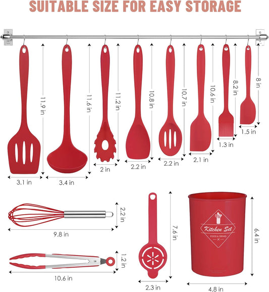 Kitchen Utensils Set-12 Pieces Silicone Cooking Utensils Set (Dishwasher Safe) 392°F Heat Resistant Spatula Set, Nonstick Cookware