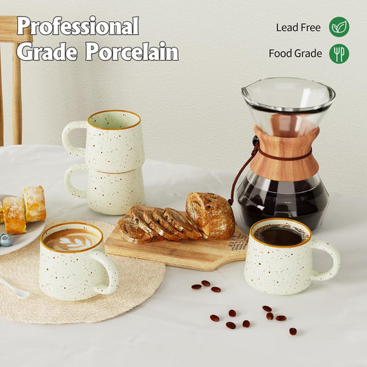 12 oz Coffee Mugs Set of 4, Modern Stackable Coffee Cups Set for Latte, Hot Tea, Cappuccino, Ceramic Coffee Mug Tea Cup, Dishwasher & Microwave Safe, Housewarming Wedding Present (Beige)