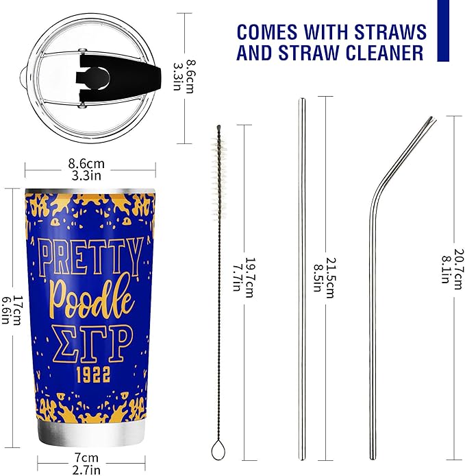 – Sigma Gamma Rho Sorority Paraphernalia – Official Vendor – 20 oz Stainless Steel Insulated Sublimation Tumbler – Poodle