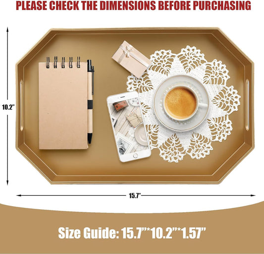 Gold Decorative Tray with Handles, Versatile Serving Tray for Coffee Table, Ottoman, Ideal for Serving, Displaying, Organizing, 15.7"*10.2"*1.57"