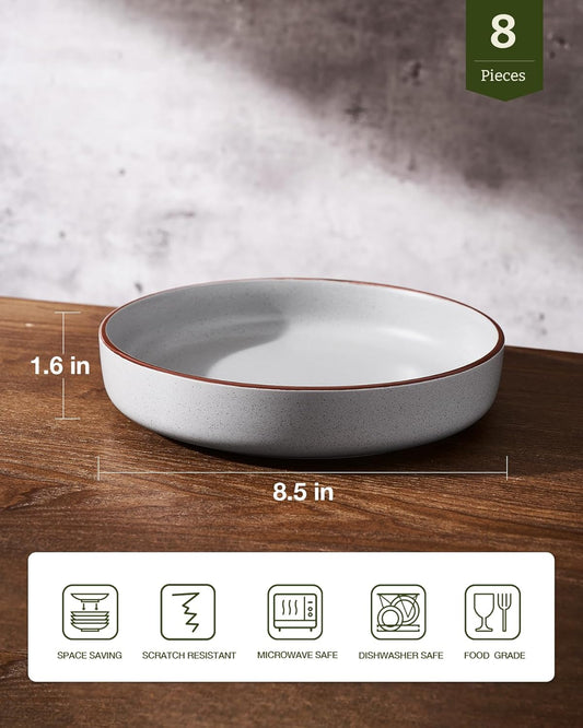 famiware Mercury Pasta Bowls Set of 8, 33 oz Large Salad Bowls, Ceramic Pasta Plates Bowls, Serving Bowls for Kitchen, Microwave & Dishwasher Safe, Multi-color