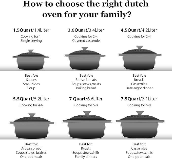 Overmont Enameled Cast Iron Dutch Oven - 5.5QT Pot with Lid Cookbook & Cotton Potholders - Heavy-Duty Cookware for Braising, Stews, Roasting, Bread Baking grey