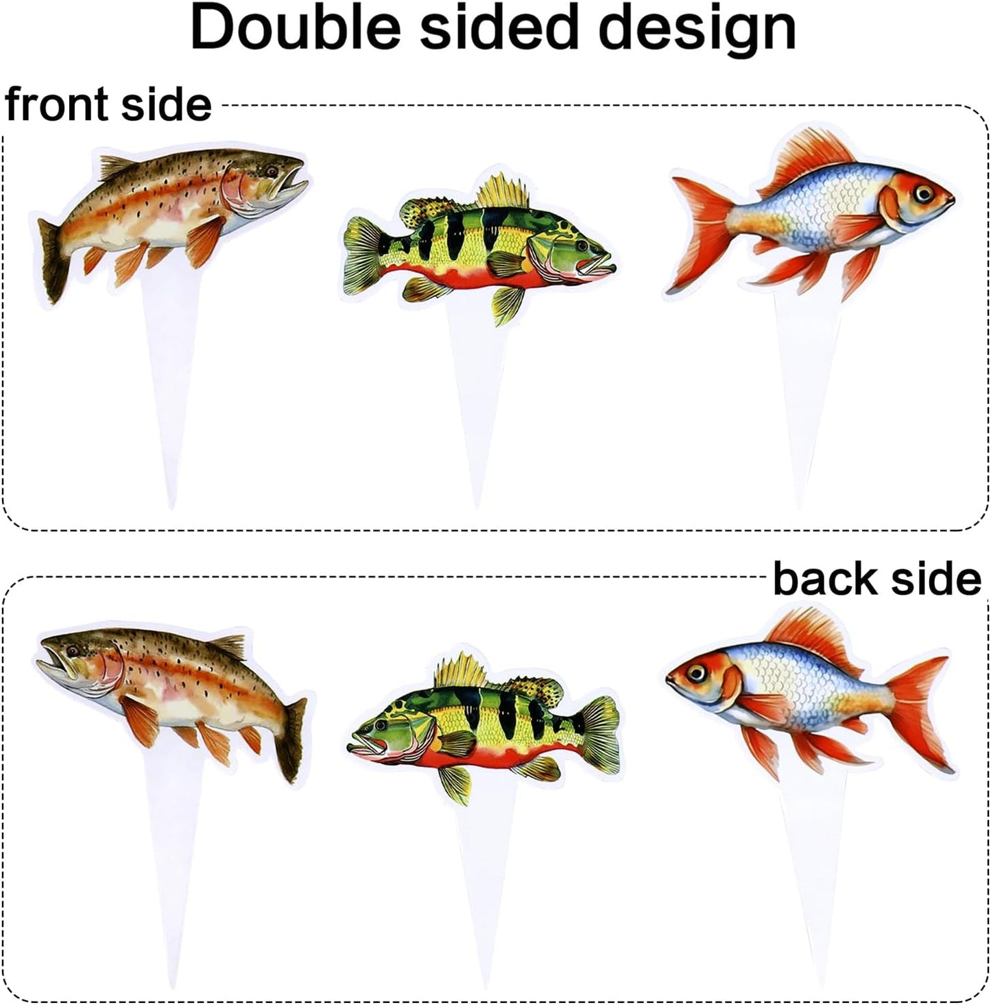 24pcs Fish Cupcake Toppers Go Fishing Theme Decorations Baby Shower Boys Girls Happy Birthday Party Tropical Party Cake Picks Under The Sea Decoration Supplies(two-sided)