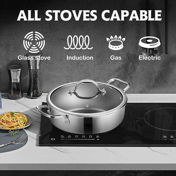 Saute Pan Set,Hybrid Non Stick 5 Quart Everyday pan,10 inch skillet,8 inch skillet,Chicken Fryer, PFOA Free Cookware,Deep Frying Pans with Lid,Dishwasher and Oven Safe,Works on All Cooktops