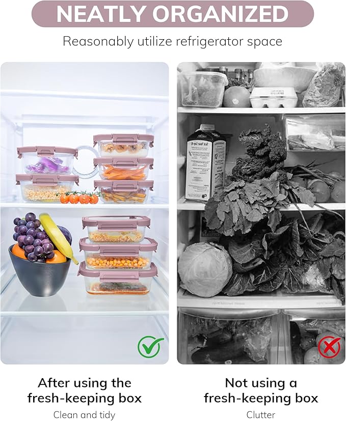 2-Pack Glass Food Storage Containers with Tempered Lids (21.3oz/2.7cup) - Airtight Snap Lock, Microwave & Oven Safe (-4℉~ 950°F), Freezer to Baking Dish, BPA-Free, Gift Box (Pink)