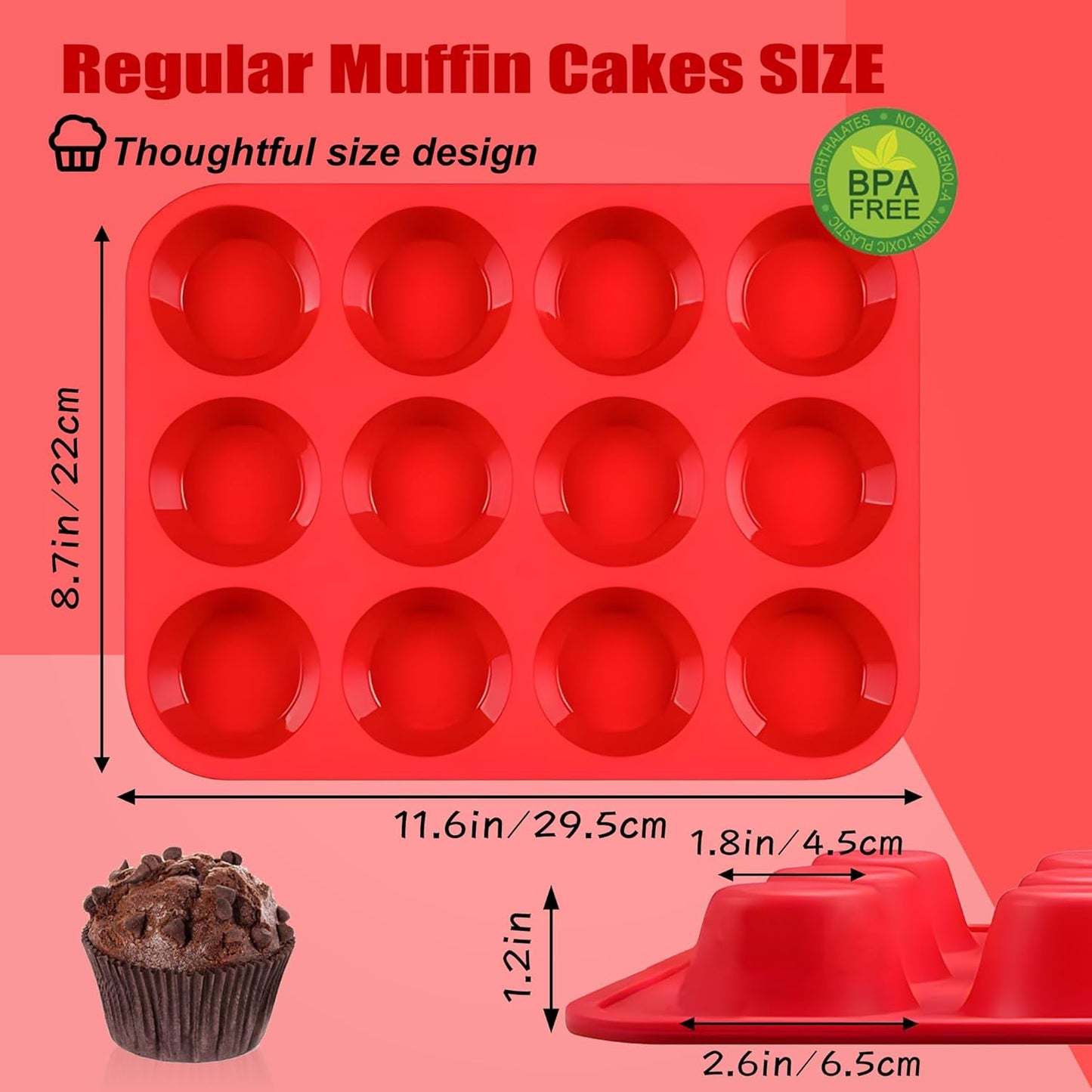 2PCS Thicken-12 Cup Silicone Muffin Pan - Cupcake Baking Pan Great for Making Muffin Cakes, Tart, Bread -Non - Stick Silicone Mold/Dishwasher - Microwave Safe