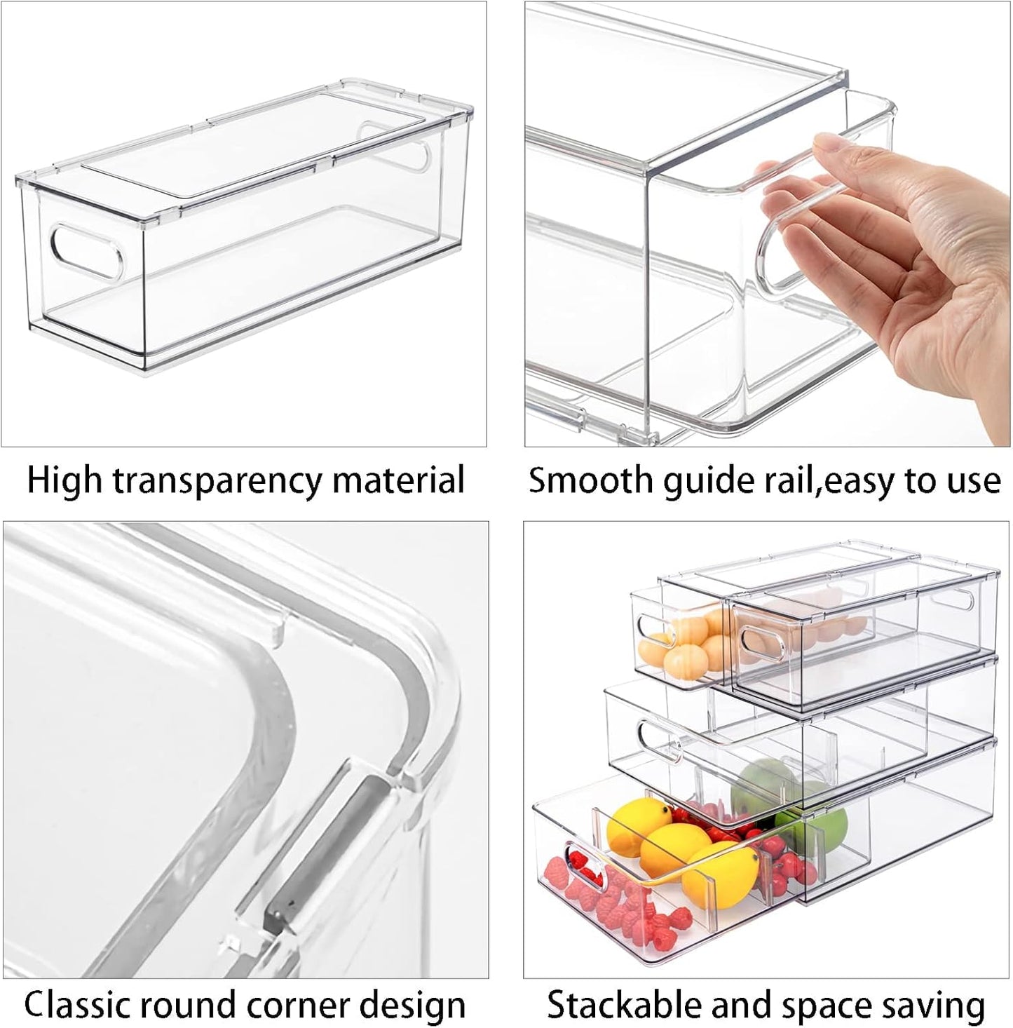 Mano Stackable Fridge Drawers Pull Out Bins with Handle Clear Refrigerator Drawers Organizer Food Storage Container Box with Dividers Plastic Produce Saver for Pantry, Cabinet, Kitchen, Clothes(7Pack)