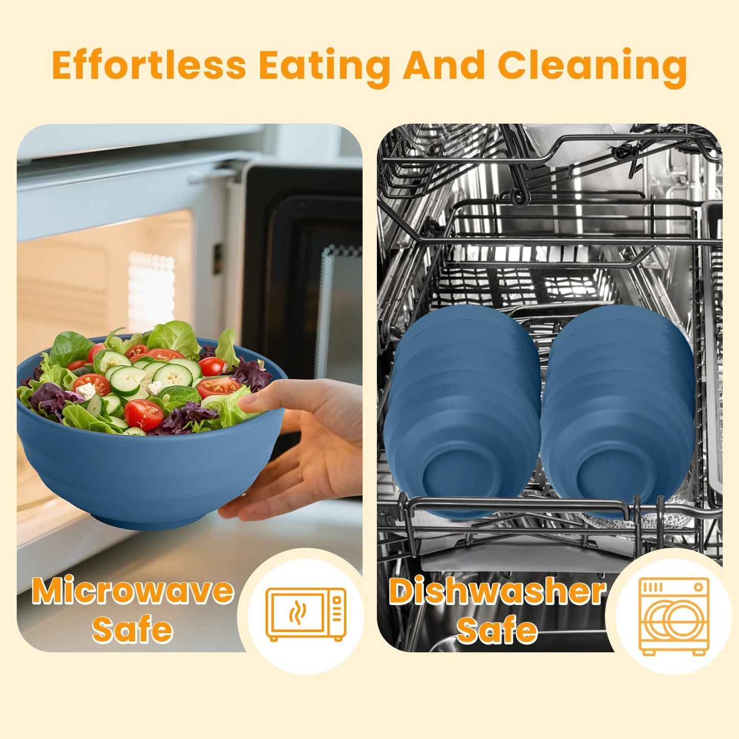 Homienly Wheat Straw Bowls, 60 OZ Salad Bowls,Large Serving Bowls Set of 8, Unbreakable Big Bowl for Kitchen,Ramen,Cereal,Salad,Serving Reusable, Microwave and Dishwasher Safe Bowl-Blue