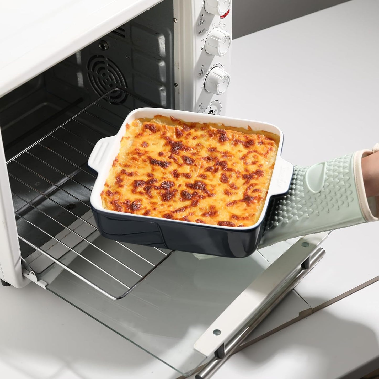 Sweejar Ceramic Baking Dish, 8 x 8 Cake Baking Pan for Brownie, Porcelain Square Bakeware with Double Handle for Casserole, Lasagna, Family Dinner (Navy)