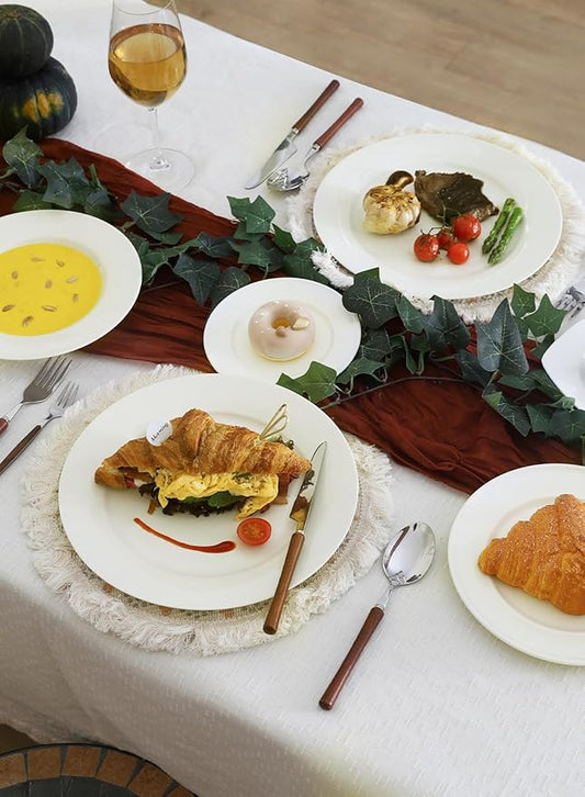 OMAYKEY 10.5 Inch Dinner Plates, Ceramic Round Plate Set, Salad Serving Modern Dishes for Steak, Patas, Pizza, Dishwasher, Microwave, Oven Safe, Scratch Resistant, Smooth Glaze, 8 Packs