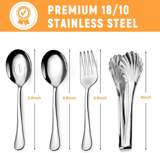 Stainless Steel Serving Utensil Set, 8-Piece, Includes Serving Spoons, Forks, Tongs and Soup Ladle
