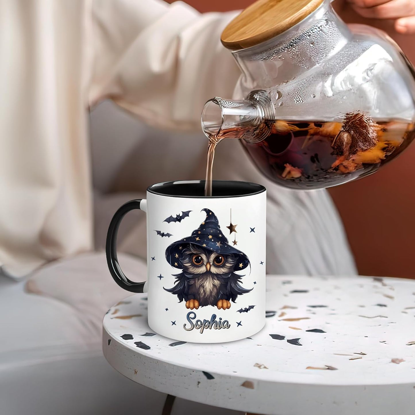 Hyturtle Personalized Halloween Owl Mug - Owl Gift For Women Lover - Wild Animal Lover Gift For Her - Spooky Season Decor For Fall Season Halloween - Custom Name Coffee Cup Ceramic Mug 11 oz 15 oz