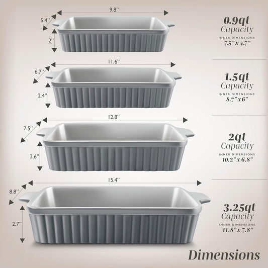 COOK WITH COLOR Casserole Dishes for Oven, Porcelain Baking Dishes, Ceramic Bakeware Sets of 4, Rectangular Pans Handles for Baking Cake Kitchen