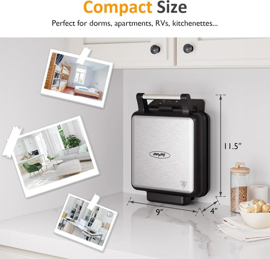 4-Slice Waffle Maker with Nonstick Surface, 1200W Waffle Iron, Time & Temperature Control, LCD Display, Perfect Waffle Maker for Kids and Families, Stainless Steel, Silver