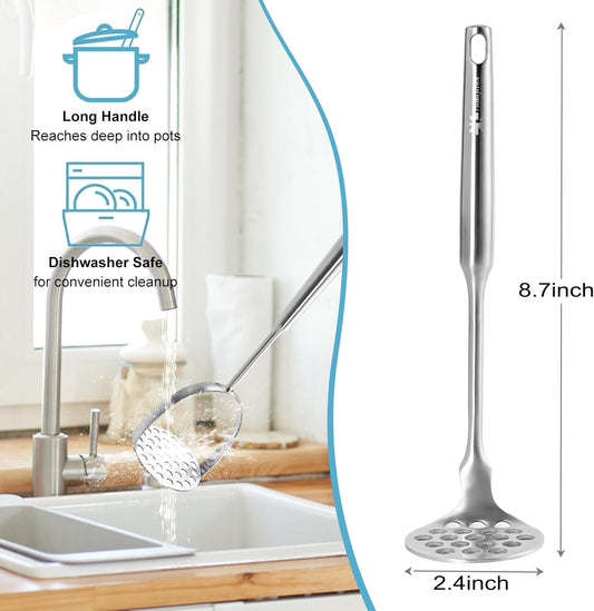 Small Avocado Masher - Stainless Steel Potato Masher,Mashed Potato Masher Kitchen Tool,Heavy Duty,8.7" Mini Bean Smasher for Vegetables & Fruits - Effortless Guacamole Preparation, Dishwasher Safe