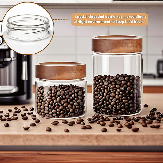 28 Fl oz/850 ml Glass Food Storage Jar, Premium Clear Glass Container Jar with Airtight Wooden Screw Lid, Kitchen Canisters for Coffee,Tea,Pasta,Cookies, Nuts,Spice,Candy,Overnight Oatmeal(Medium)