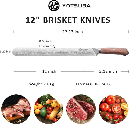 YOTSUBA Carving Knife, 12 inch Brisket Knives, High Carbon Steel Slicing Knives with Ergonomic Handle, Meat Cutting and BBQ Knife, Razor Sharp Carving Knives for Meat with Gift Box