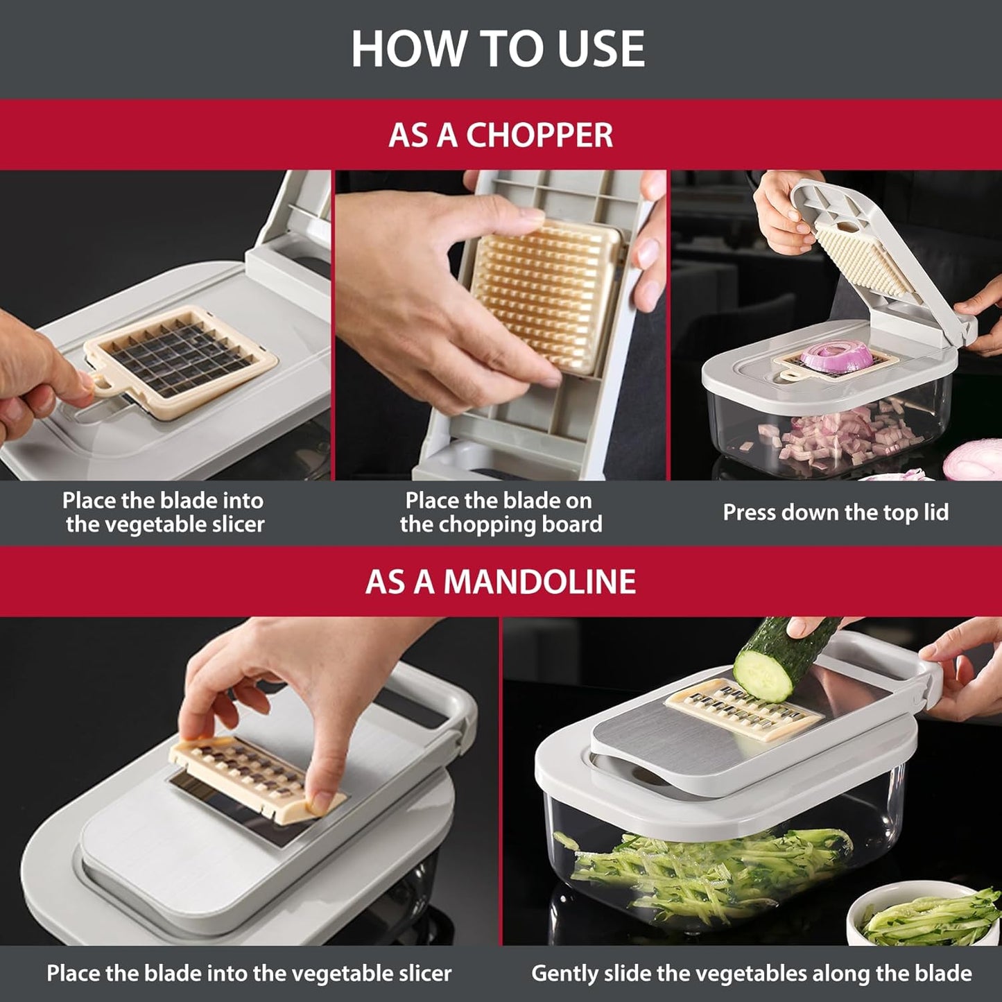 11-in-1 Mandoline Slicer for Kitchen, Food Chopper with Container, Vegetable Dicer Onion Slicer, Veggie Cutter for Fruit Salad Kitchen Gadgets Essential Tools (Beige)