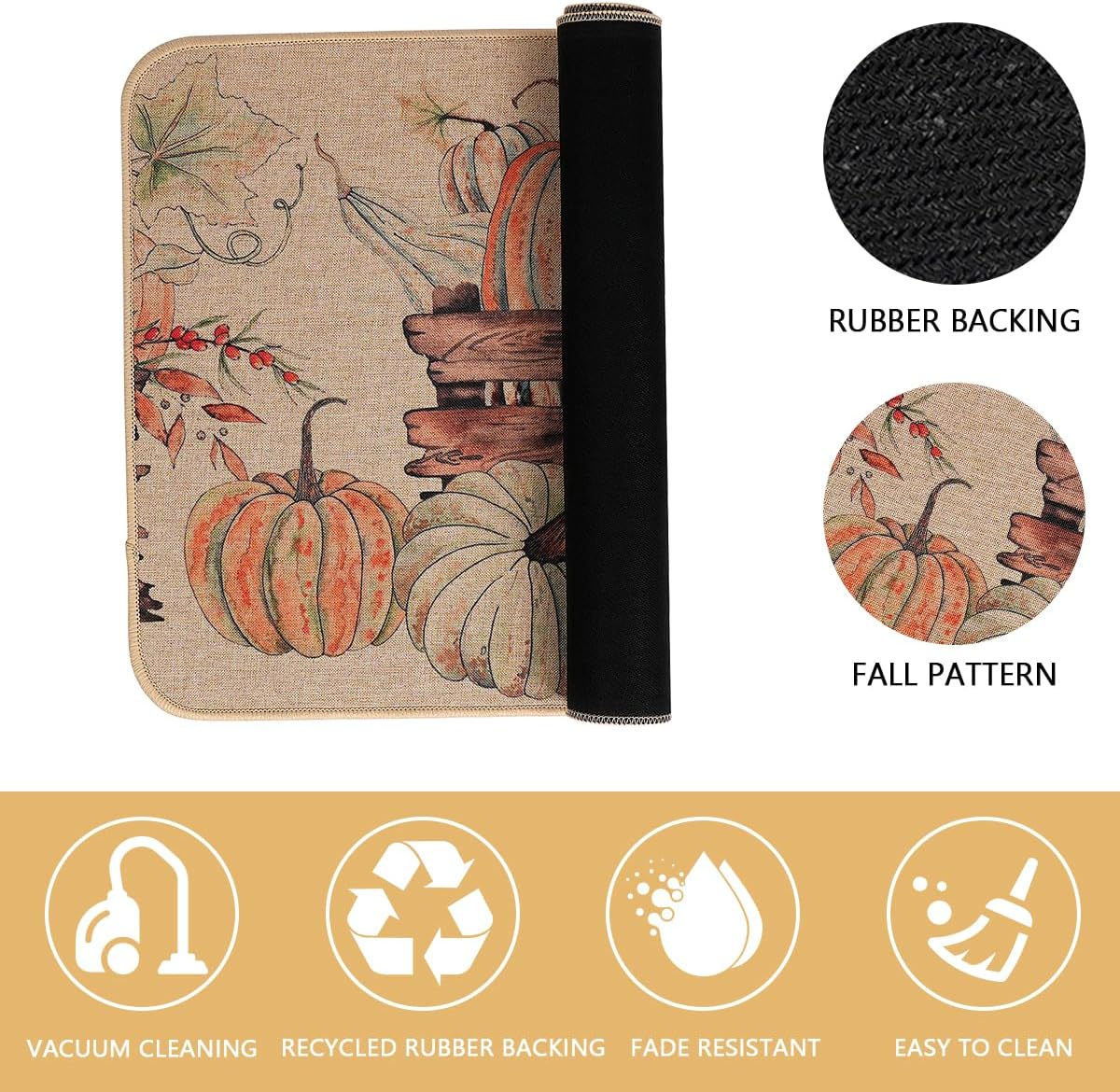 Larponder Fall Pumpkin Kitchen Mats, Non-Slip Absorbent Rug and Door Mats, Home Decor Kitchen Floor Rugs for Autumn Harvest Thanksgiving Holiday - 17x24 Inch